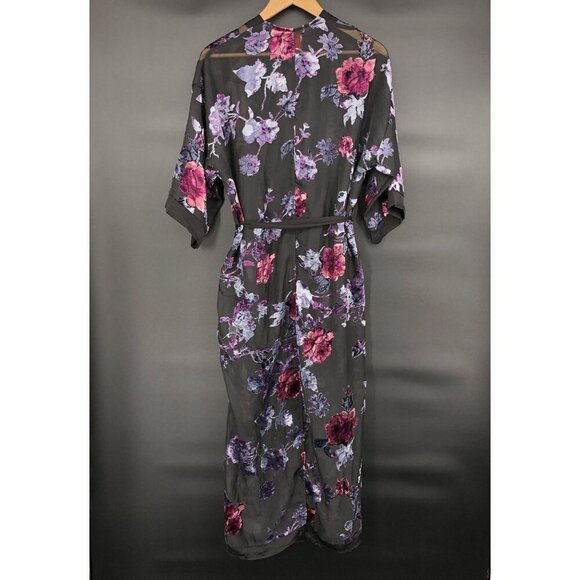 Chelsea & Violet Women's Sheer Velvet Burnout Floral Long Kimono Robe XS Black - Picture 2 of 6